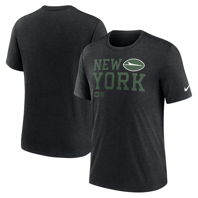 Men's New York Jets Black Overlap Lockup Tri-Blend T-Shirt